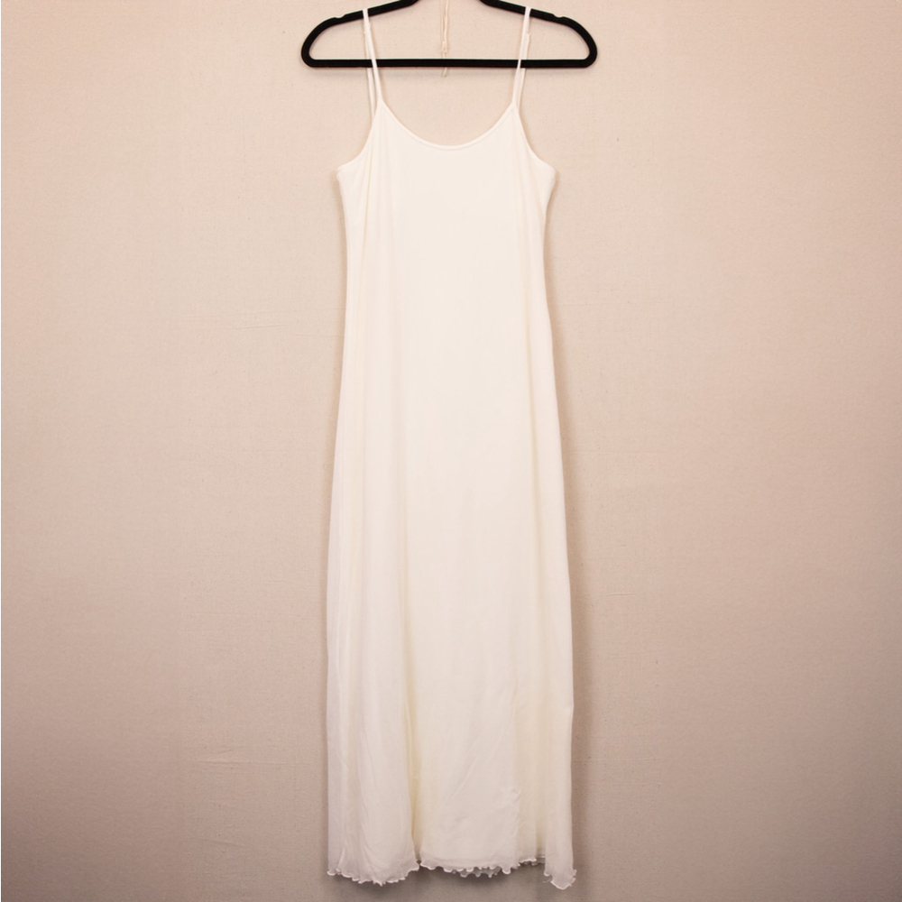 90s Petit Pois white sheer midi slip dress-M